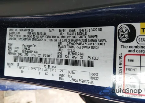 2016 Ford Fiesta Se из США, поврежденный, VIN 3FADP4EJ7GM130361